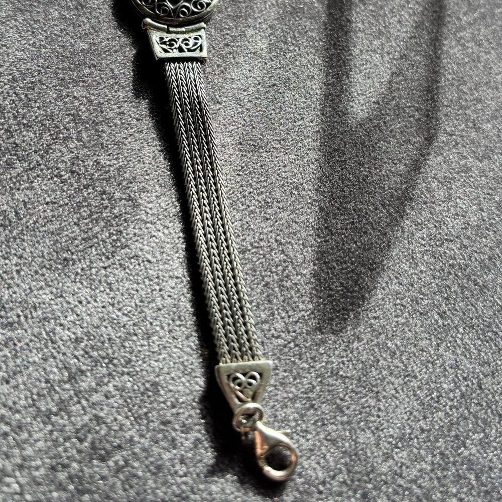 Vintage Sterling Silver 925 Filigree Heart Bracelet Red Garnet Gothic Boho - Picture 10 of 16